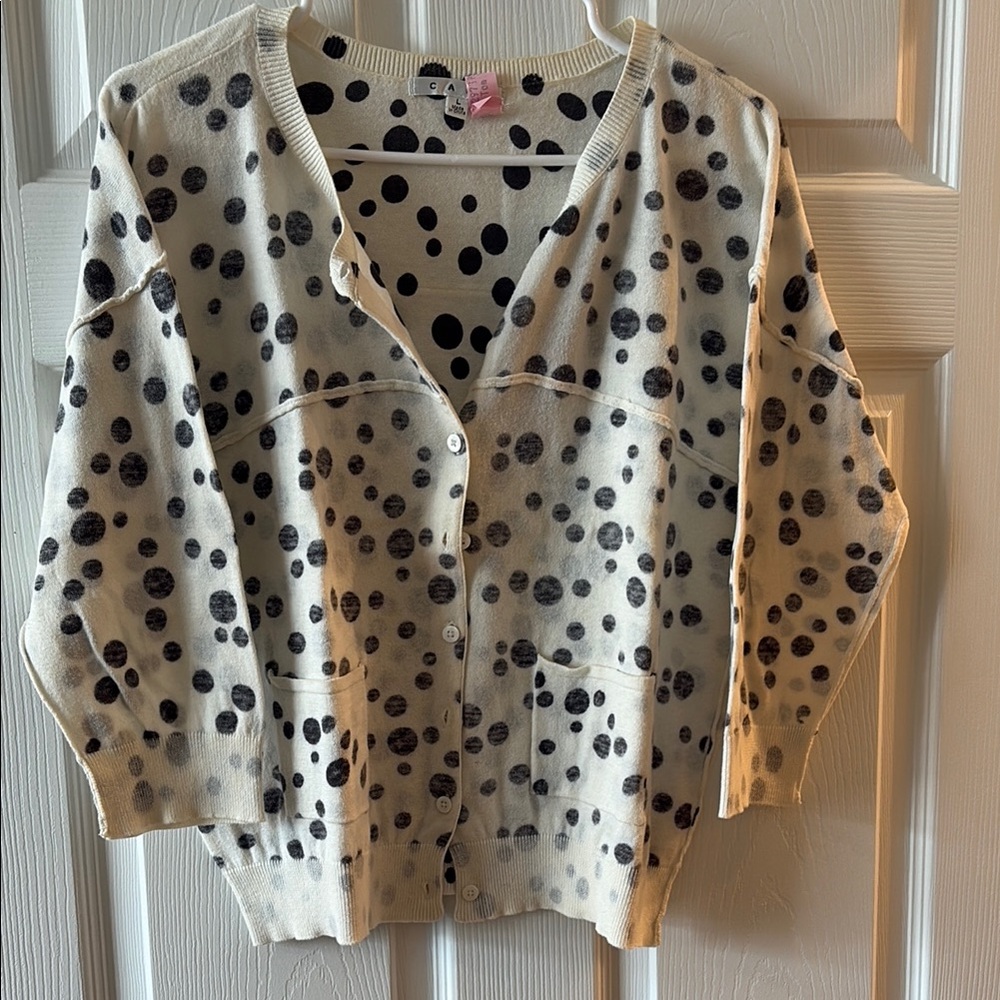 Polka Dot Cardigan Sweater - Black and Cream by CAbi